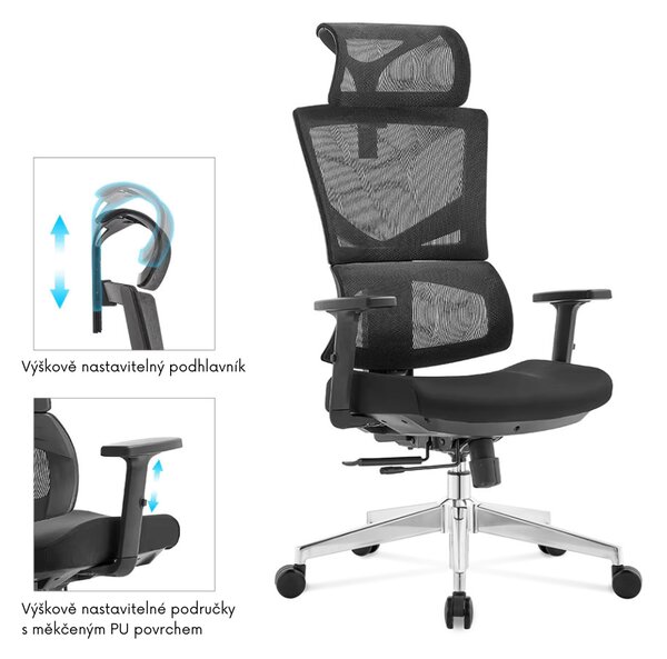 Kancelárska ergonomická stolička Neoseat ALINE — čierna, nosnosť 150 kg