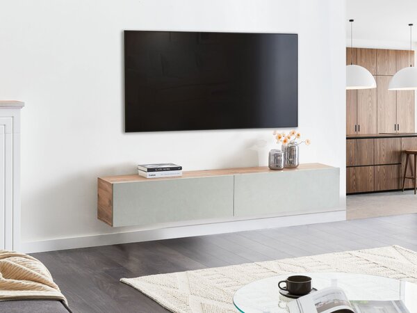 Závesná skrinka pod TV svetlozelená a hnedá 180 cm tv stolík na stenu minimalistický dizajn obývacia izba