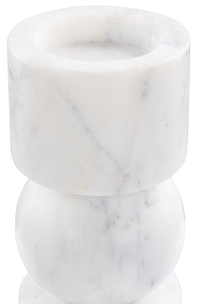 Svietnik biely mramorový 20 cm zaoblený dizajn minimalistická boho dekorácia do interiéru