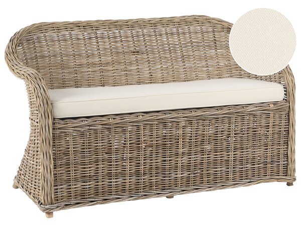Záhradná lavička prírodná ratanová krémovobiely podsedák 141 cm interiér exteriér boho štýl záhrada terasa balkón