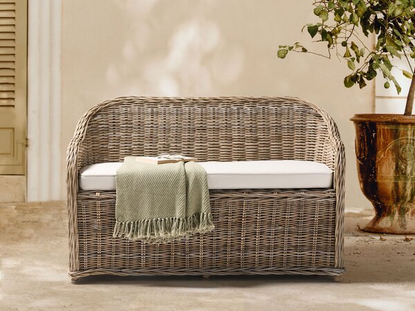 Záhradná lavička prírodná ratanová krémovobiely podsedák 141 cm interiér exteriér boho štýl záhrada terasa balkón