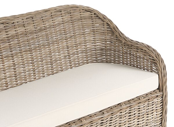 Záhradná lavička s taburetom prírodná ratanová krémovobiely podsedák 150 cm interiér exteriér boho štýl záhrada terasa balkón