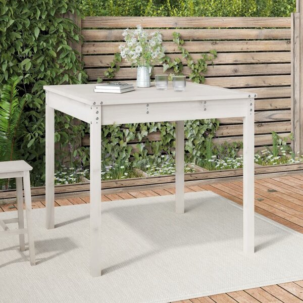 Záhradný stolík biely 82,5x82,5x76 cm borovicový masív
