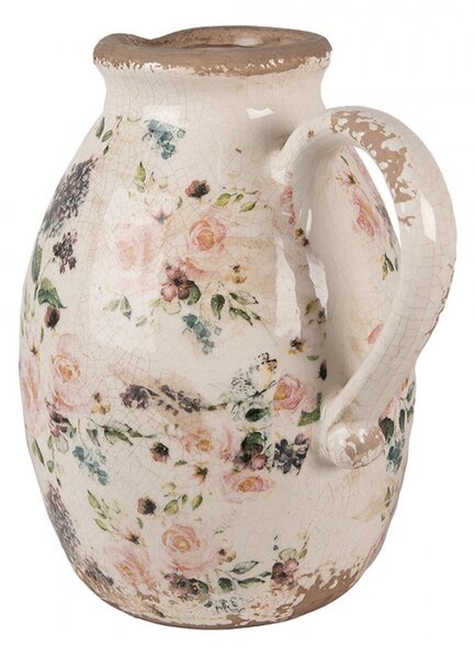 Béžový keramický dekoratívny džbán s ružami Rosina L - 20*16*22 cm - Clayre & Eef