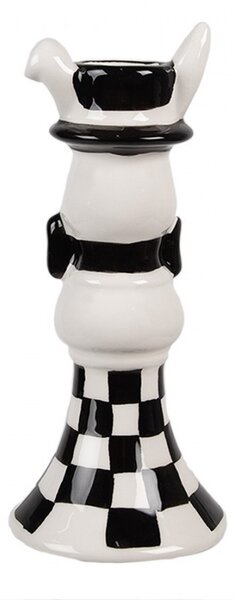 Čiernobiely keramický svietnik Black&White Bunny - Ø 7*17 cm - Clayre & Eef