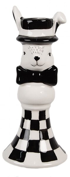Čiernobiely keramický svietnik Black&White Bunny - Ø 7*17 cm - Clayre & Eef