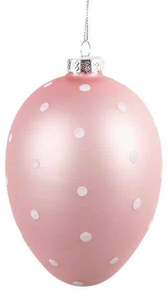 Ružové závesné sklenené vajíčko s bodkami Egg - Ø 10*16 cm - Clayre & Eef