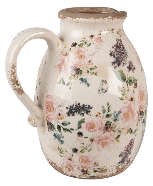 Béžový keramický dekoratívny džbán s ružami Rosina L - 20*16*22 cm - Clayre & Eef