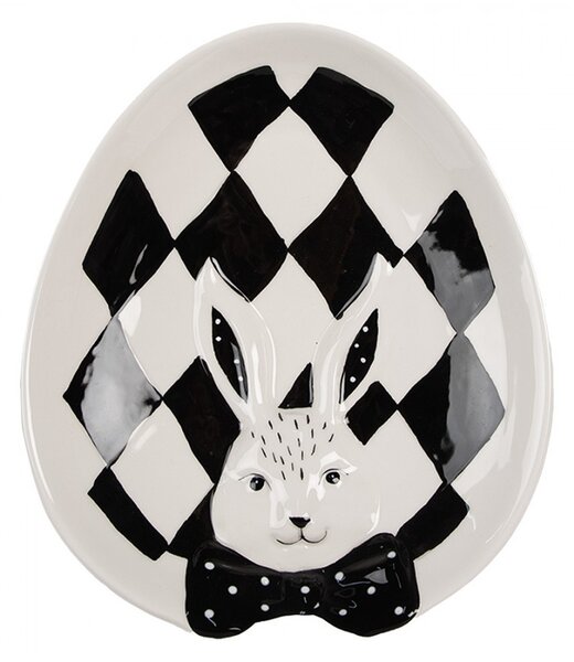 Čiernobiely keramický dezertný tanierik Black&White Bunny - 21*18*4 cm - Clayre & Eef