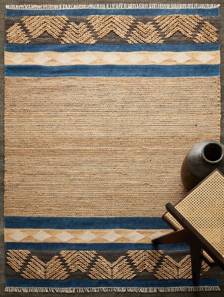 Diamond Carpets India , Ručne viazaný kusový koberec Agra Palace DE 2283 Natural Mix, 80x150, modrá, chodba / predsieň