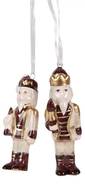 2ks vínovo-béžová keramická dekorácia Luskáčik - 3*3*10 cm - Clayre & Eef
