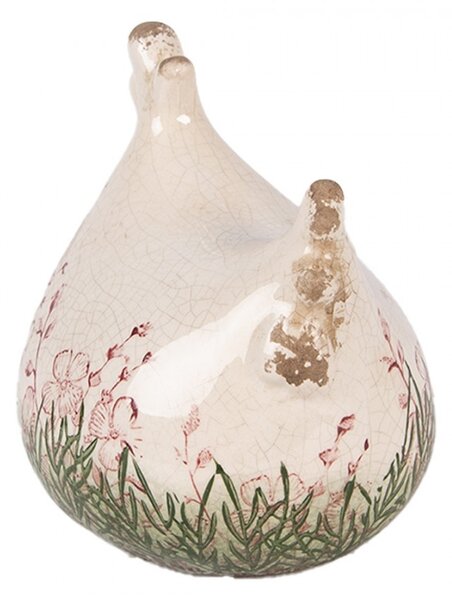 Béžová antik keramická sliepočka s kvetmi Rustic Flower - 12*11*13 cm - Clayre & Eef