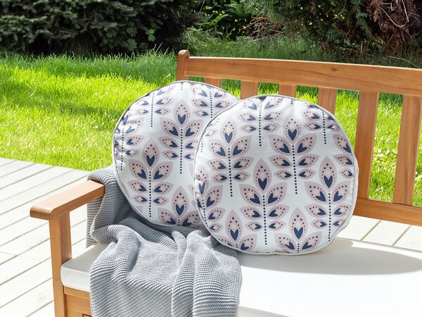 Sada 2 záhradných vankúšov béžová polyester ⌀ 40 cm okrúhla vzor listov s motívom moderný dizajn dekoračný vankúš