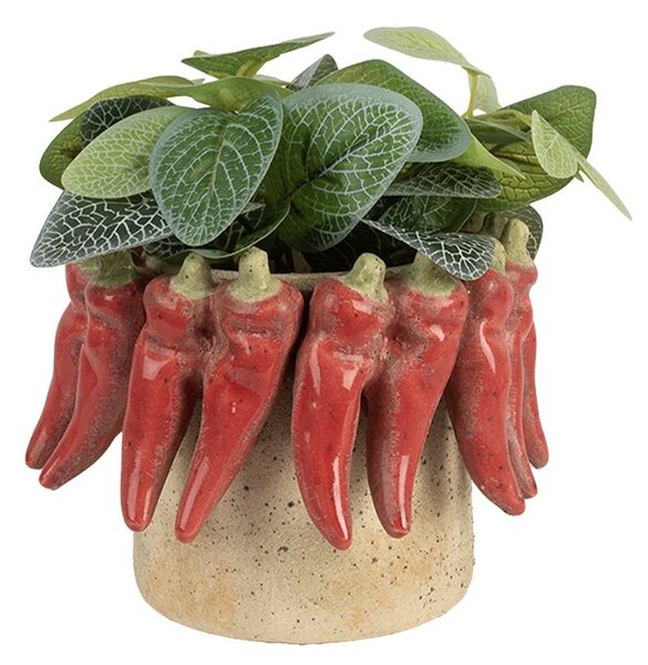 Béžový antik terakotový obal na kvetináč s papričkami M - Ø 17*13 cm - Clayre & Eef