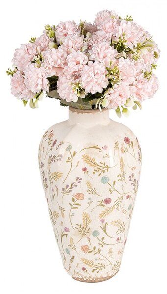 Béžová keramická váza s kvietkami Floral Cartoon S - Ø 17*30 cm - Clayre & Eef