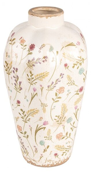 Béžová keramická váza s kvietkami Floral Cartoon S - Ø 17*30 cm - Clayre & Eef