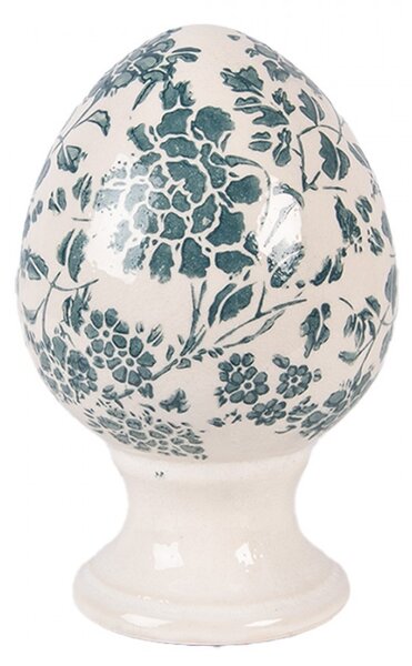 Keramické vajíčko na podstavci so zelenými kvetmi Tien French S - Ø 9*14 cm - Clayre & Eef