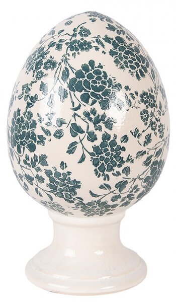 Keramické vajíčko na podstavci so zelenými kvetmi Tien French L - Ø 15*24 cm - Clayre & Eef