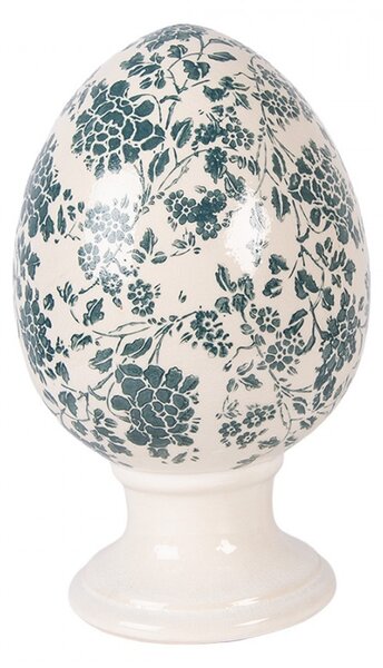 Keramické vajíčko na podstavci so zelenými kvetmi Tien French L - Ø 15*24 cm - Clayre & Eef