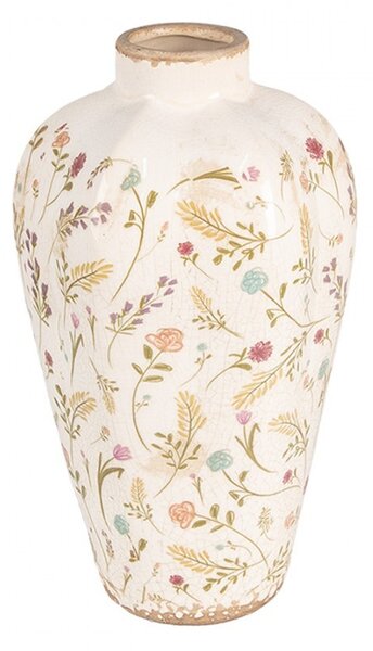 Béžová keramická váza s kvietkami Floral Cartoon S - Ø 17*30 cm - Clayre & Eef