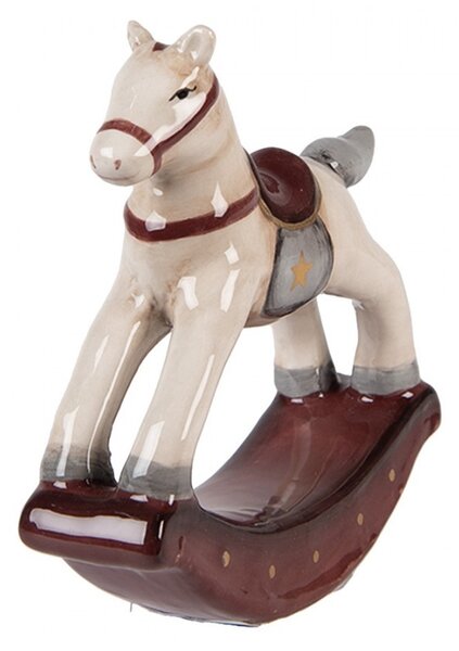 Béžovo-hnedá keramická dekorácia hojdací koník ChrisMs - 10*3*10 cm - Clayre & Eef