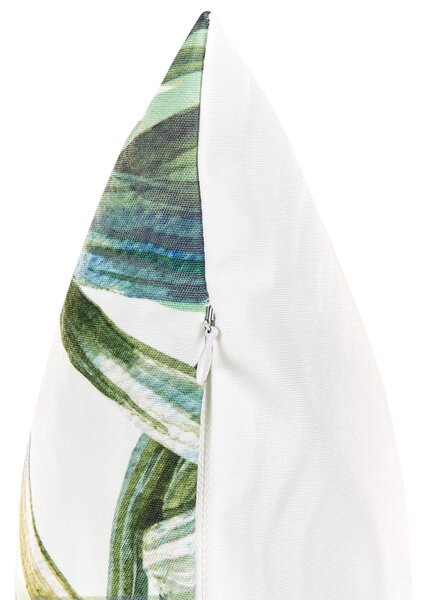 Sada 2 záhradných vankúšov zelená a biela polyester vzor listov 45 x 45 cm moderný štýl vonkajšie dekorácie vodoodolné