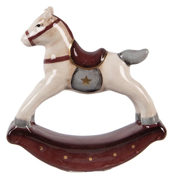 Béžovo-hnedá keramická dekorácia hojdací koník ChrisMs - 10*3*10 cm - Clayre & Eef