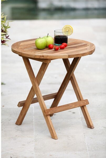 Okrúhly záhradný odkladací stolík z tíkového dreva ø 50 cm Mitan – Garden Pleasure