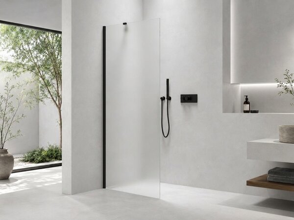 CERANO - Sprchová zástena Walk-in Onyx YL/P - 8 mm - guľatá vzpera - čierna matná, mliečne sklo - 30x200 cm