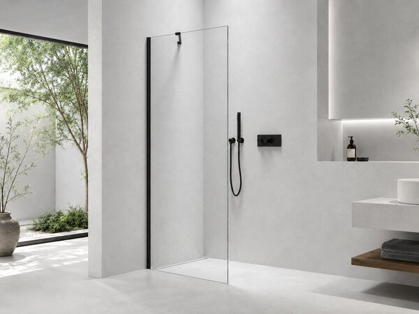 CERANO - Sprchová zástena Walk-in Onyx YL/P - 8 mm - guľatá vzpera - čierna matná, transparentné sklo - 40x200 cm