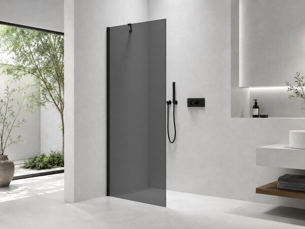 CERANO - Sprchová zástena Walk-in Onyx YL/P - 8 mm - guľatá vzpera - čierna matná, grafitové sklo - 40x200 cm
