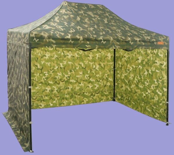 Rýchlorozkladací nožnicový stan 2x3m - oceľový, 3 bočné plachty, Maskáčová