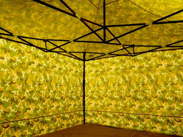 Rýchlorozkladací nožnicový stan 2x3m - oceľový, 3 bočné plachty, Maskáčová