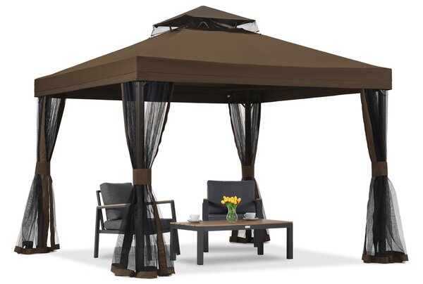 Hnedý záhradný pavilón s moskytiérou Valencia 3x3 m Garden Point