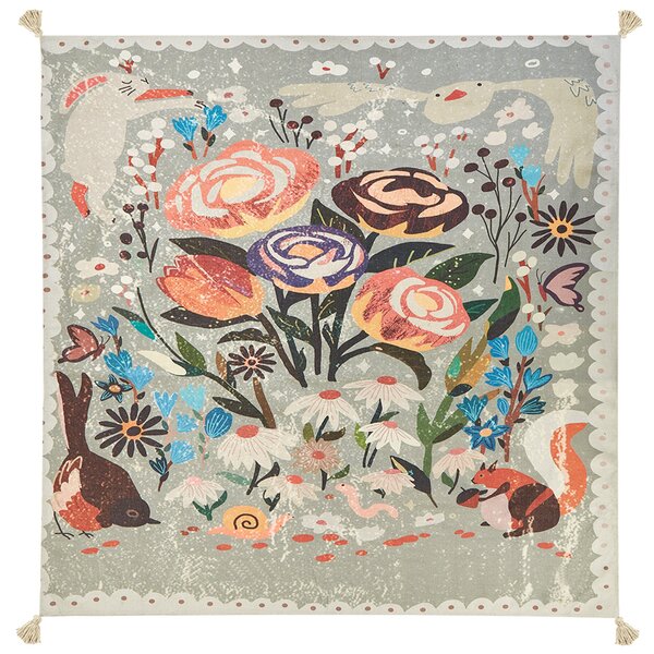 Pikniková deka viacfarebná polyester 200 x 200 cm ručná výroba so strapcami kvetovaný vzor moderný štýl záhrada exteriér