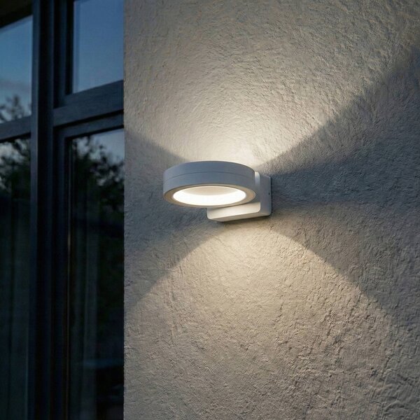 Lindby LED vonkajšie nástenné svietidlo Selviro, biele, Ø 20 cm, IP65, Biela / opálová, Hliník, Moderný, Nástenné svietidlo