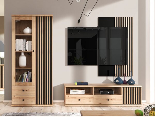 Nábytok do obývacej izby s LED osvetlením ORURO 3 - dub artisan / čierny