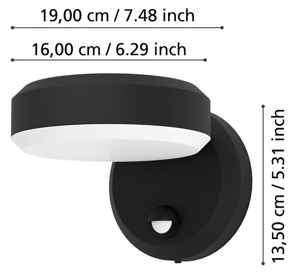 Vonkajšie nástenné svietidlo Fornaci, čierna, šírka 16 cm, senzor, Čierna, kov, Moderný, Nástenné svietidlo