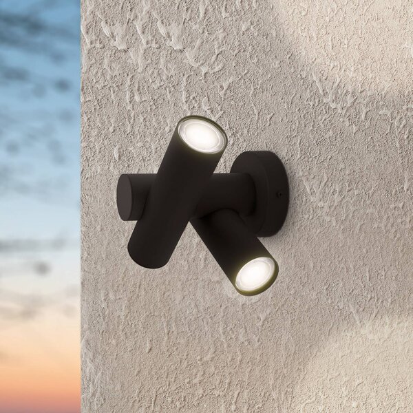 LED nástenné svetlo Fossignano, výška 25 cm, čierna, kovová, 2-pl., Čierna, Hliník, Moderný