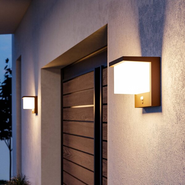 EGLO Solárna nástenná lampa LED Frigento v farbe hrdze, výška 15 cm, senzor, Hnedá / hrdzavá, Hliník, Moderný, Nástenné svietidlo