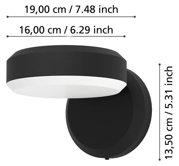 EGLO Vonkajšie nástenné svietidlo Fornaci, čierna, šírka 16 cm, kov, Čierna, kov, Moderný, Nástenné svietidlo