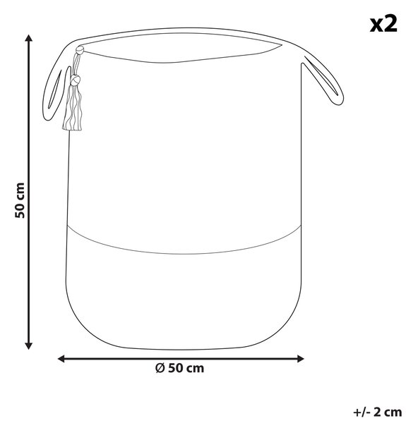 Súprava 2 úložných košov námornícka modrá a prírodná bavlna juta 50 cm koše na bielizeň boho štýl