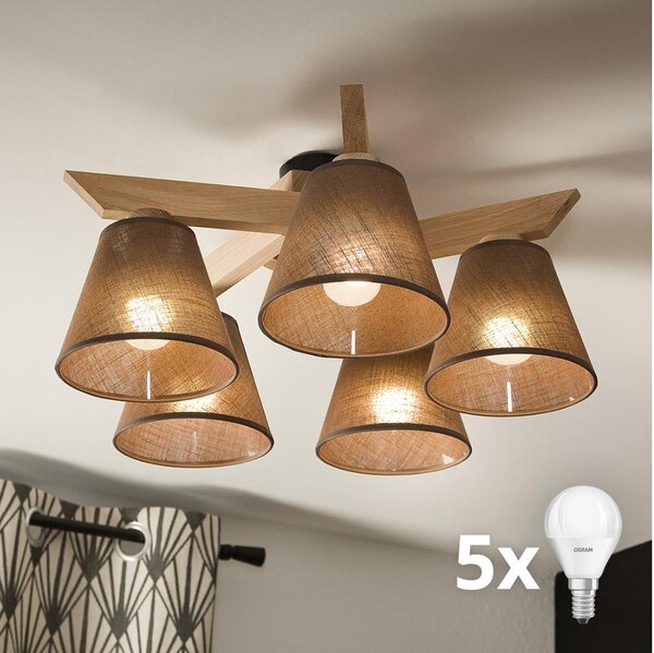 Brilagi - LED Prisadený luster ANTHONY 5xE14/40W/230V dub/hnedá
