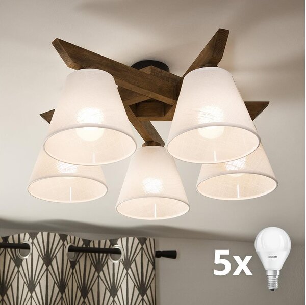 Brilagi - LED Prisadený luster ANTHONY 5xE14/40W/230V dub orech/biela