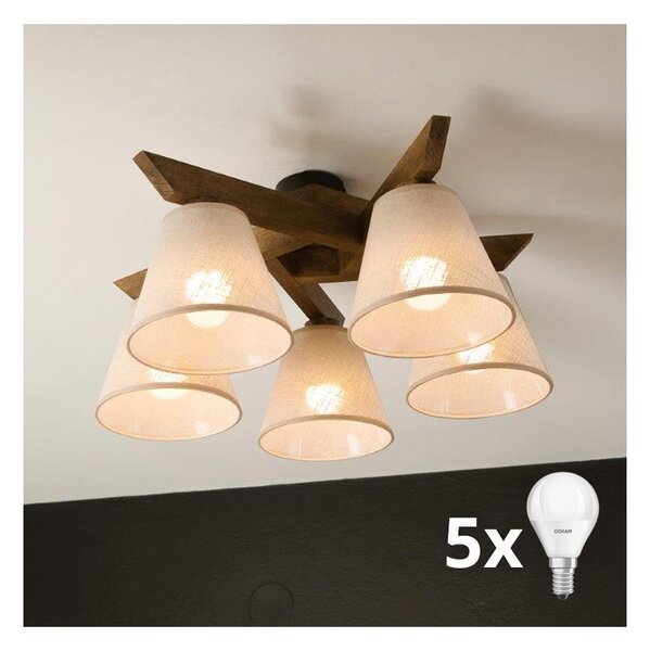 Brilagi - LED Prisadený luster ANTHONY 5xE14/40W/230V dub orech/béžová