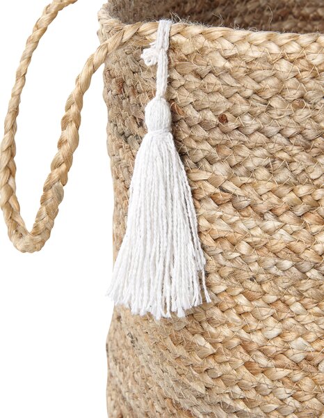 Súprava 2 úložných košov biela a prírodná bavlna juta 50 cm koše na bielizeň boho štýl