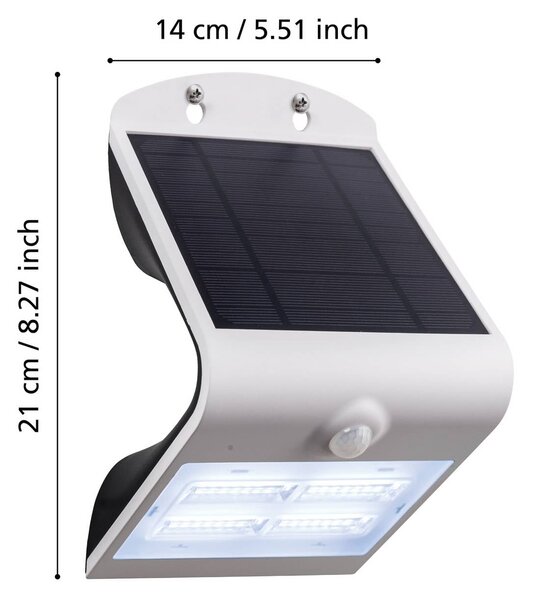 Solárne LED nástenné svetlo Lamozzo, biela, výška 21 cm, senzor, Biela / opálová, Plast, Moderný, Solárne svietidlá