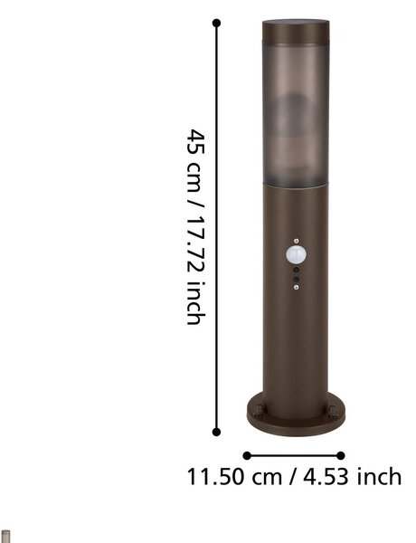 Stojacie svietidlo Helsinki, hrdzavo hnedá, výška 45 cm, nerezová oceľ, senzor, Hnedá / hrdzavá, Nehrdzavejúca oceľ, Moderný, Vonkajčie stĺpové osvetlenie