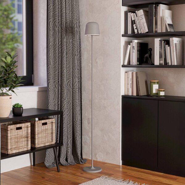 LED záhradná lampa na batériu Mannera-L, sivá, výška 140 cm, kovová, Hliník / sivá / zinok, Hliník, Moderný, Stojaca lampa