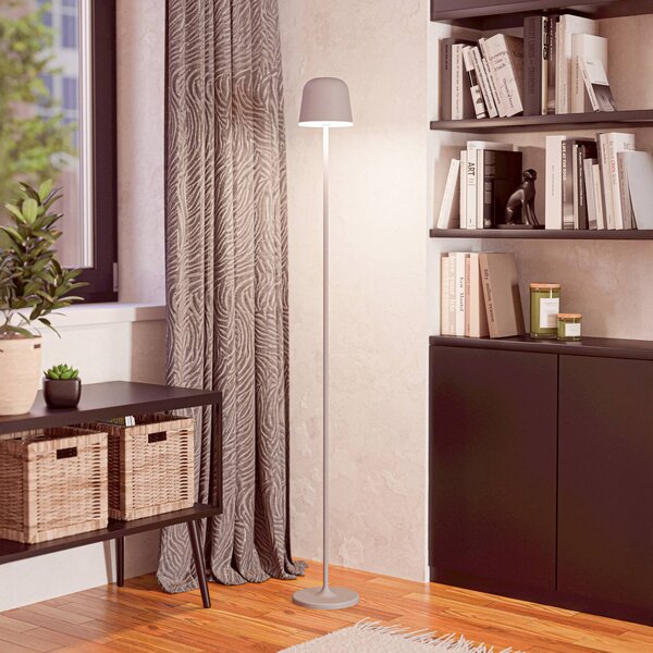 LED záhradná lampa na batériu Mannera-L, sivá, výška 140 cm, kovová, Hliník / sivá / zinok, Hliník, Moderný, Stojaca lampa